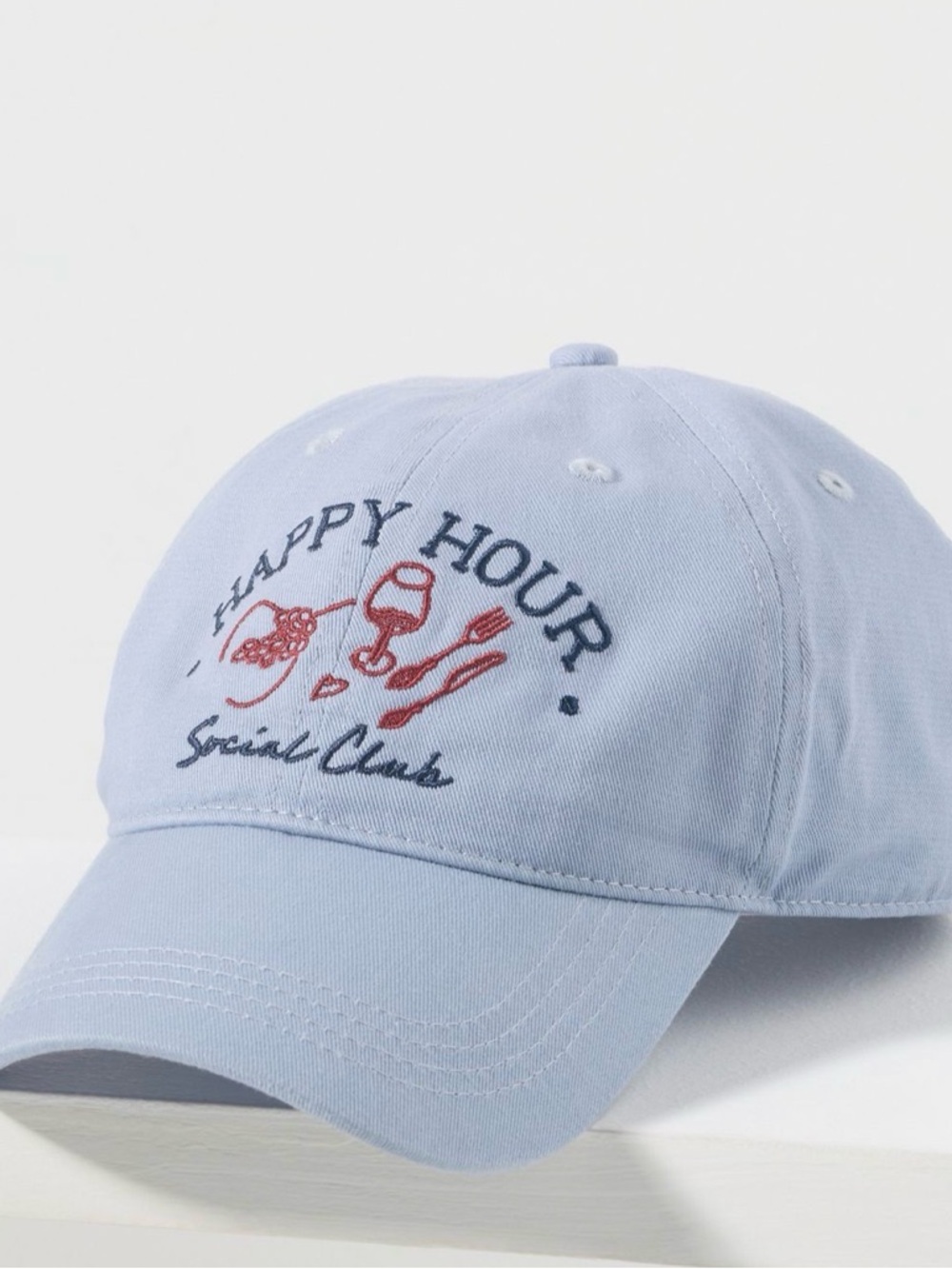 Anthropologie Baby Blue "Happy Hour Social Club" Embroidered Baseball Cap NWT